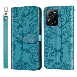 For Xiaomi Poco X5 Pro Life Tree Embossing Pattern Leather Phone Case(Blue)