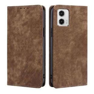 For Motorola Moto G73 5G RFID Anti-theft Brush Magnetic Leather Phone Case(Brown)