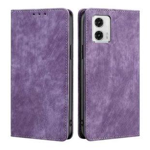 For Motorola Moto G73 5G RFID Anti-theft Brush Magnetic Leather Phone Case(Purple)