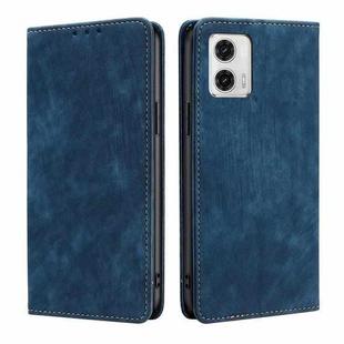 For Motorola Moto G73 5G RFID Anti-theft Brush Magnetic Leather Phone Case(Blue)