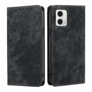 For Motorola Moto G73 5G RFID Anti-theft Brush Magnetic Leather Phone Case(Black)