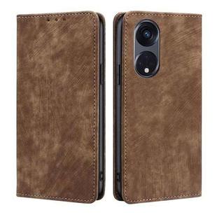 For OPPO Reno8 T 5G/A1 Pro 5G RFID Anti-theft Brush Magnetic Leather Phone Case(Brown)