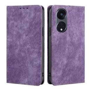 For OPPO Reno8 T 5G/A1 Pro 5G RFID Anti-theft Brush Magnetic Leather Phone Case(Purple)