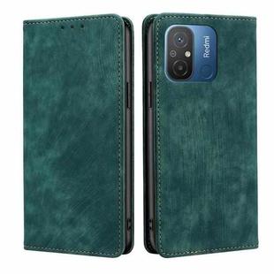 For Xiaomi Redmi 12C 4G RFID Anti-theft Brush Magnetic Leather Phone Case(Green)