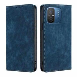 For Xiaomi Redmi 12C 4G RFID Anti-theft Brush Magnetic Leather Phone Case(Blue)