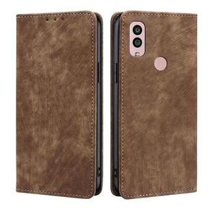 For Kyocera Android One S10 RFID Anti-theft Brush Magnetic Leather Phone Case(Brown)