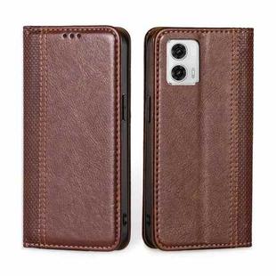 For Motorola Moto G73 5G Grid Texture Magnetic Flip Leather Phone Case(Brown)