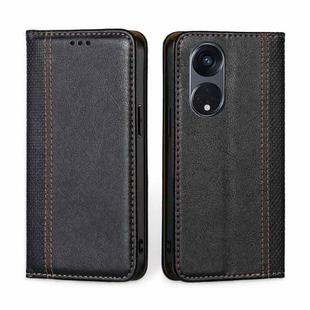 For OPPO Reno8 T 5G/A1 Pro 5G Grid Texture Magnetic Flip Leather Phone Case(Black)