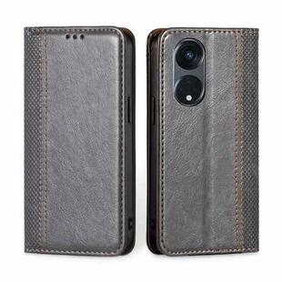 For OPPO Reno8 T 5G/A1 Pro 5G Grid Texture Magnetic Flip Leather Phone Case(Grey)