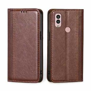 For Kyocera Android One S10 Grid Texture Magnetic Flip Leather Phone Case(Brown)