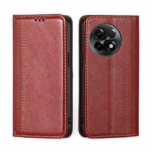 For OnePlus Ace 2/11R Grid Texture Magnetic Flip Leather Phone Case(Red)
