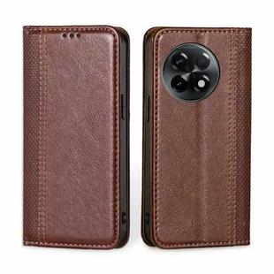 For OnePlus Ace 2/11R Grid Texture Magnetic Flip Leather Phone Case(Brown)