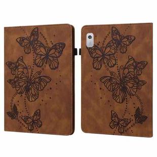 For Lenovo Tab M9 Embossed Butterfly Pattern Leather Tablet Case(Brown)