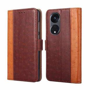 For OPPO Reno8 T 5G/A1 Pro 5G Ostrich Texture Flip Leather Phone Case(Brown)