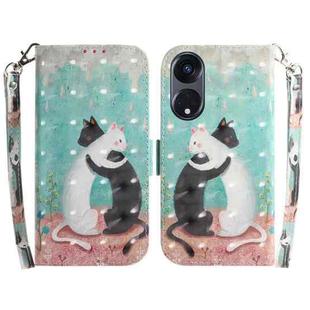 For OPPO Reno8 T 5G / A1 Pro 5G 3D Colored Horizontal Flip Leather Phone Case(Black White Cat)