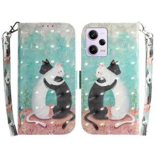 For Xiaomi Redmi Note 12 Pro 5G 3D Colored Horizontal Flip Leather Phone Case(Black White Cat)