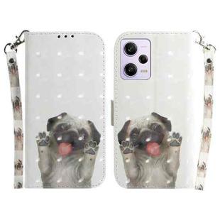 For Xiaomi Redmi Note 12 Pro 5G 3D Colored Horizontal Flip Leather Phone Case(Pug)