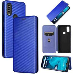 For Kyocera Android One S10 Carbon Fiber Texture Flip Leather Phone Case(Blue)
