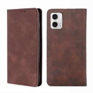 For Motorola Moto G73 5G Skin Feel Magnetic Horizontal Flip Leather Phone Case(Dark Brown)