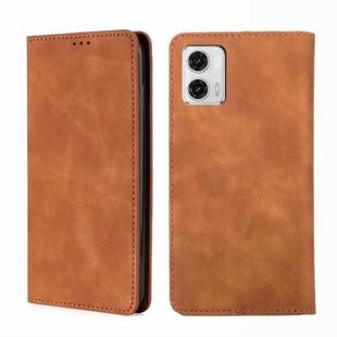 For Motorola Moto G73 5G Skin Feel Magnetic Horizontal Flip Leather Phone Case(Light Brown)