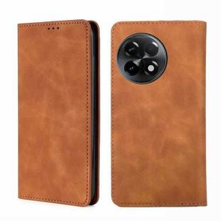 For OnePlus Ace 2/11R Skin Feel Magnetic Horizontal Flip Leather Phone Case(Light Brown)