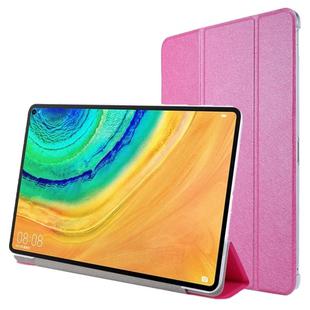 For Huawei Matepad 10.4 TPU Silk Texture Three-fold Horizontal Flip Leather Case with Holder(Rose Red)