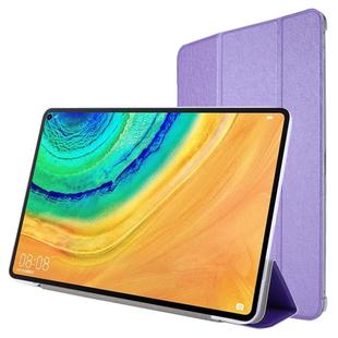 For Huawei Matepad 10.4 TPU Silk Texture Three-fold Horizontal Flip Leather Case with Holder(Purple)