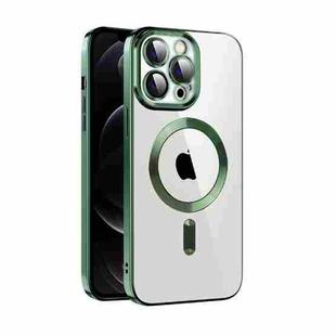 For iPhone 12 CD Texture Plating TPU MagSafe Phone Case with Lens Film(Dark Green)