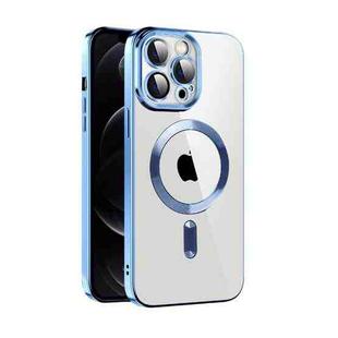 For iPhone 12 CD Texture Plating TPU MagSafe Phone Case with Lens Film(Sierra Blue)