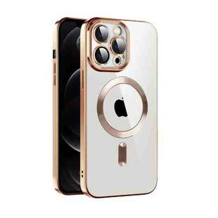 For iPhone 12 CD Texture Plating TPU MagSafe Phone Case with Lens Film(Brown)