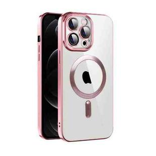 For iPhone 12 CD Texture Plating TPU MagSafe Phone Case with Lens Film(Pink)