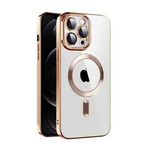 For iPhone 12 Pro Max CD Texture Plating TPU MagSafe Phone Case with Lens Film(Brown)
