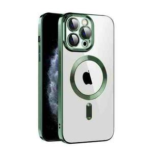 For iPhone 11 CD Texture Plating TPU MagSafe Phone Case with Lens Film(Dark Green)