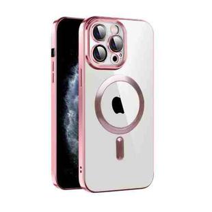 For iPhone 11 CD Texture Plating TPU MagSafe Phone Case with Lens Film(Pink)
