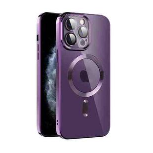 For iPhone 11 Pro Max CD Texture Plating TPU MagSafe Phone Case with Lens Film(Dark Purple)