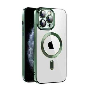 For iPhone 11 Pro Max CD Texture Plating TPU MagSafe Phone Case with Lens Film(Dark Green)