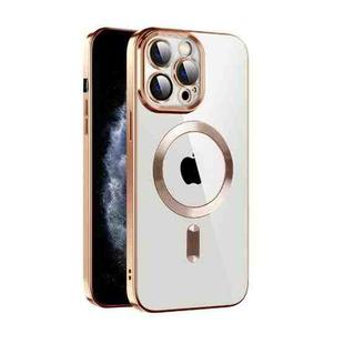 For iPhone 11 Pro Max CD Texture Plating TPU MagSafe Phone Case with Lens Film(Brown)