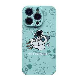 For iPhone 14 Liquid Silicone Straight Side Phone Case(Green Astronaut)