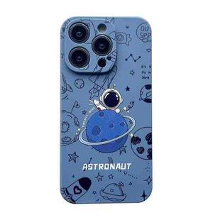 For iPhone 14 Pro Liquid Silicone Straight Side Phone Case(Blue Astronaut)