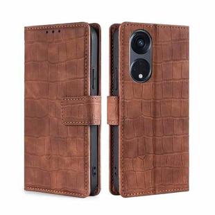 For OPPO Reno8 T 5G/A1 Pro 5G Skin Feel Crocodile Magnetic Clasp Leather Phone Case(Brown)