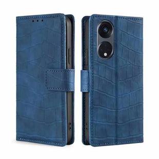 For OPPO Reno8 T 5G/A1 Pro 5G Skin Feel Crocodile Magnetic Clasp Leather Phone Case(Blue)