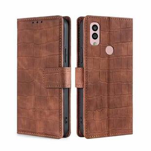 For Kyocera Android One S10 Skin Feel Crocodile Magnetic Clasp Leather Phone Case(Brown)