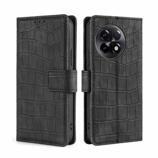 For OnePlus Ace 2/11R Skin Feel Crocodile Magnetic Clasp Leather Phone Case(Black)