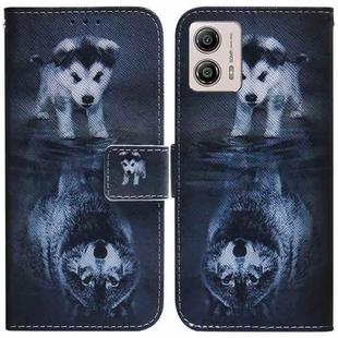 For Motorola Moto G13 / G23 / G53 Coloured Drawing Flip Leather Phone Case(Wolf and Dog)