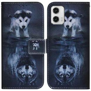 For Motorola Moto G73 Coloured Drawing Flip Leather Phone Case(Wolf and Dog)