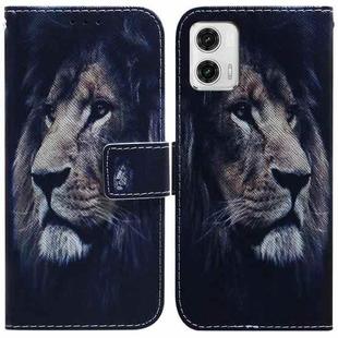 For Motorola Moto G73 Coloured Drawing Flip Leather Phone Case(Lion)