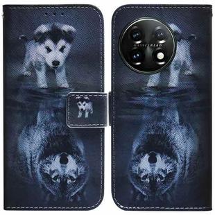 For OnePlus 11 Coloured Drawing Flip Leather Phone Case(Wolf and Dog)