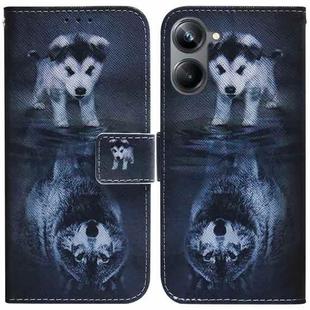 For Realme 10 Pro 5G Coloured Drawing Flip Leather Phone Case(Wolf and Dog)