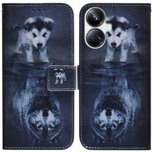 For Realme 10 Pro+ Coloured Drawing Flip Leather Phone Case(Wolf and Dog)