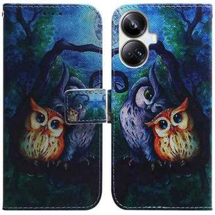 For Realme 10 Pro+ Coloured Drawing Flip Leather Phone Case(Oil Painting Owl)